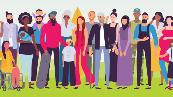 group of diverse people, cartoon